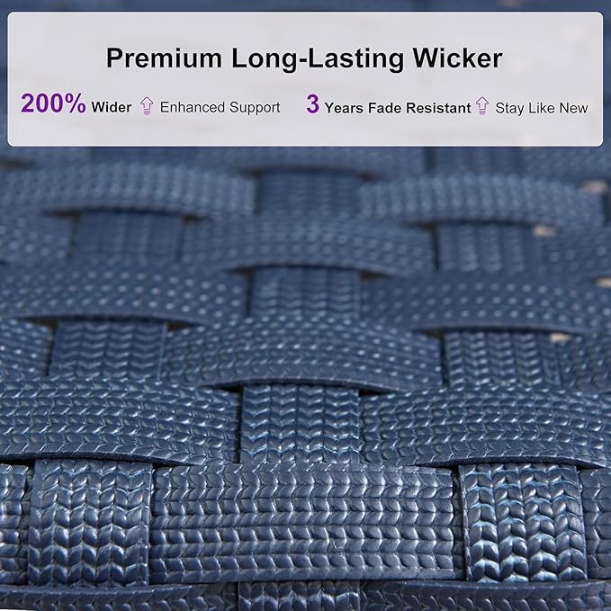 PURPLE LEAF Oversize Patio Wicker Chaise Lounge 2 Piece, Aluminum Outdoor Pool Lounge Chair with Adjustment Backrest, Breathable Lounger Sunbath Tanning Recliner for Poolside, Garden, Navy Blue