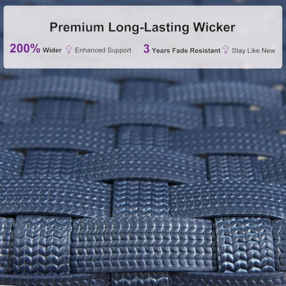 PURPLE LEAF Oversize Patio Wicker Chaise Lounge 2 Piece, Aluminum Outdoor Pool Lounge Chair with Adjustment Backrest, Breathable Lounger Sunbath Tanning Recliner for Poolside, Garden, Navy Blue