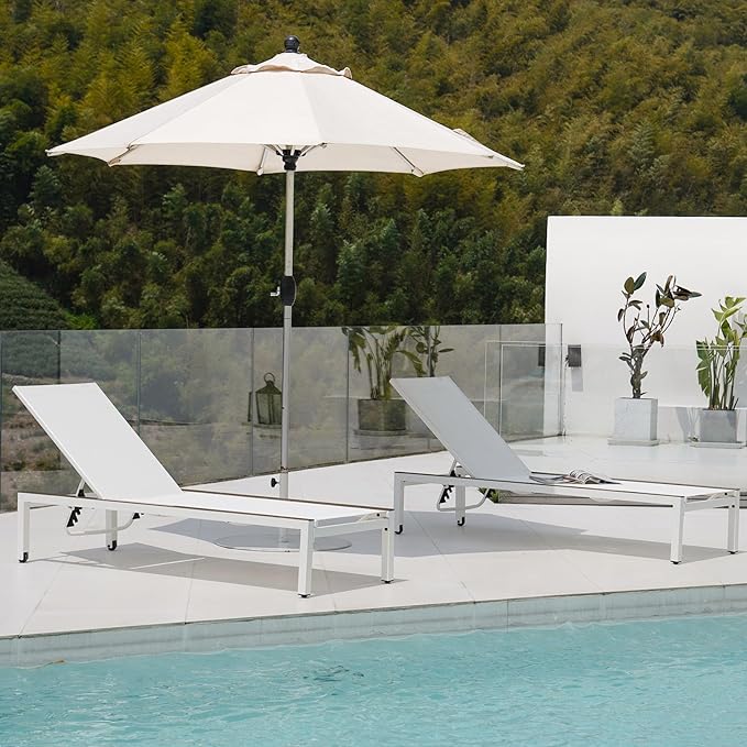 Grand patio Outdoor Chaise Lounge Set of 2 Mesh Sling Lounge Chairs with Woodgrain Texture - Photo 3