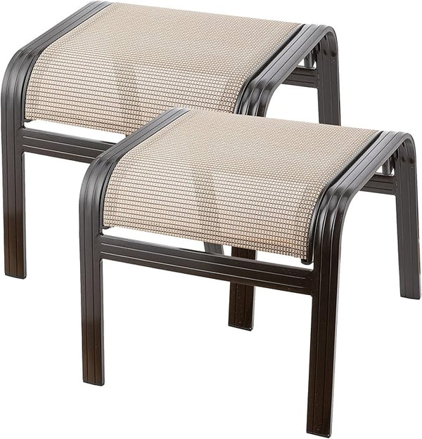Outdoor Patio Footstools Aluminum Outdoor Ottomans Footrest Small Seating Wicker Furniture Patio Ottoman 2 Pieces Brown - Photo 1