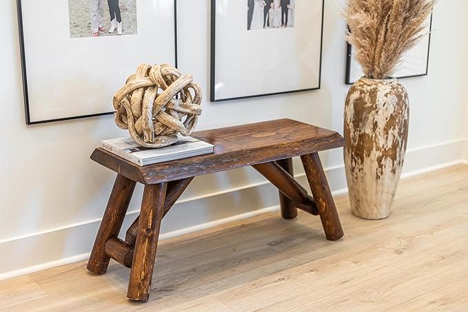 SRL Rustic Logwerks Indoor Bench — Pine & Cedar Wood Bench — Front Porch Decor — Live Edge Small Bench for Entryway - Photo 1