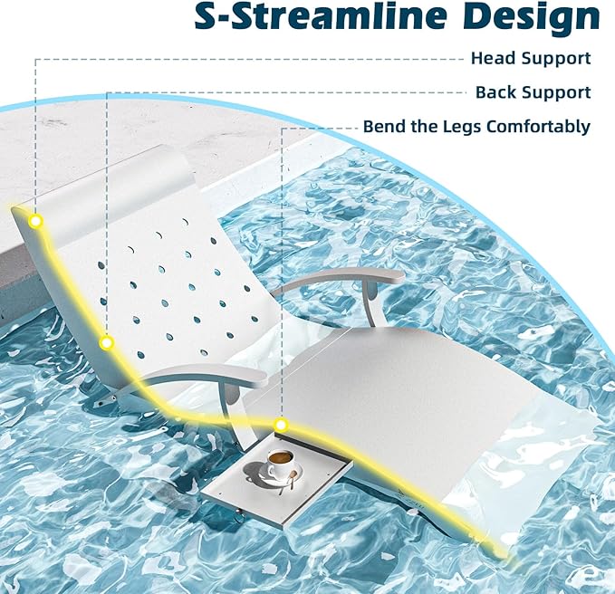 in Pool Lounge Chairs Aluminum, Fade Resistant Patio Chaise Sun Tanning Lounge Chair with Tray & Towel Ledge Lounger Outdoor for Backyard Poolside Deck Wading Area 1PCS