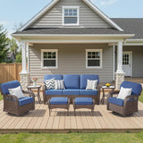 7 Pieces Outdoor Furniture Set Swivel Chairs, All Weather Wicker 3 Seater Sofa with Ottomans Rattan Side Table - Photo 1