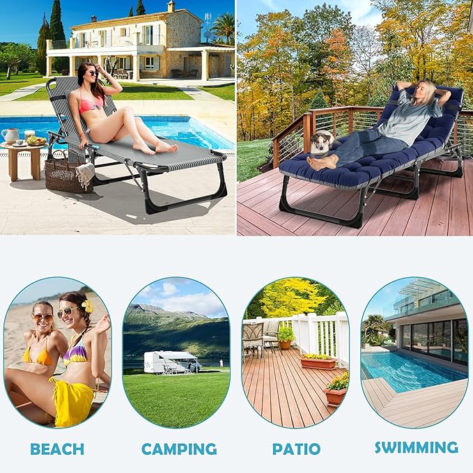 ABORON 3-in-1 Folding Patio Lounge Chair, 440LB Heavy-Duty Tri-Fold Guest Bed with Plush Cotton Cushion - Photo 3