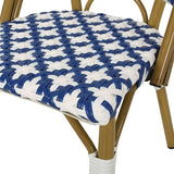 Christopher Knight Home Anastasia Outdoor French Bistro Chair (Set of 2), Blue + White + Bamboo Print Finish - Photo 6