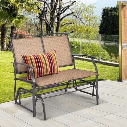 Tangkula 2-Person Patio Glider Bench, Outdoor Rocker Glider Loveseat Chair W/Heavy-Duty Steel Frame, Breathable Seat Fabric, Rocking Lounge Chair for Poolside, Garden, Backyard (Brown)