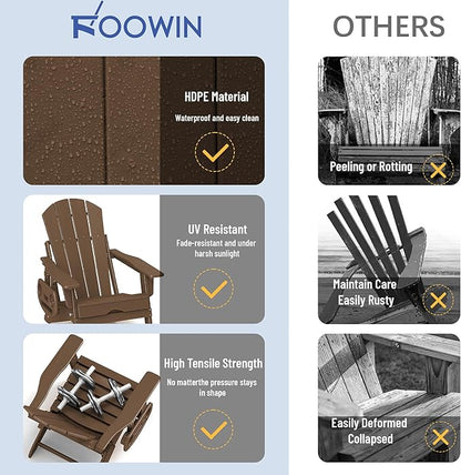 FOOWIN Adirondack Chair with Retractable Ottoman,HDPE Folding Adjustable Adirondack Chair w/4 in 1 Cup Holder Trays,All-Weather Resistant Fire Pit Chair for Outdoor Patio Lawn Set of 8