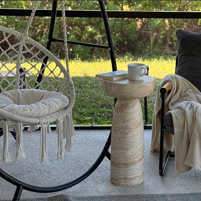 24" Large Side Table Outdoor, Modern Geometric Pedestal End Table, Multi-Functional & Decorative Coffee Table, Accent Table, Planter Stand for Garden Patio Porch Balcony or Living Room Decor