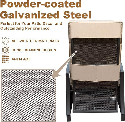 Domi Adjustable Patio Recliner Chair Metal Outdoor Lounge Chair with Flip Table Push Back, Adjustable Angle, Removable Cushions, Support 350lbs, Beige