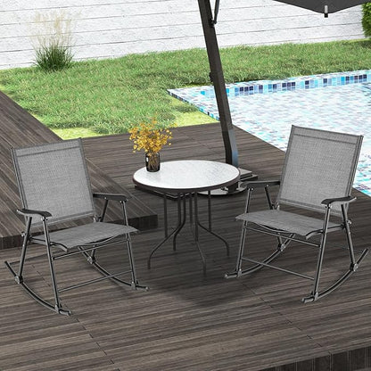 Tangkula Folding Rocking Chairs Set of 4, Patio Rockers with Breathable Seat Fabric & Sturdy Metal Frame, Smooth Rocking Motion, Heavy-Duty Outdoor Rocker for Backyard, Front Porch, Poolside