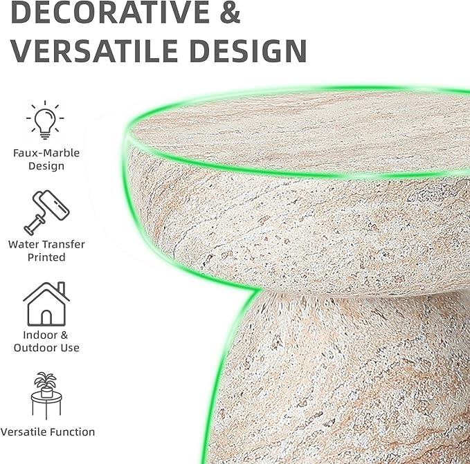 24" Large Side Table Outdoor, Modern Geometric Pedestal End Table, Multi-Functional & Decorative Coffee Table, Accent Table, Planter Stand for Garden Patio Porch Balcony or Living Room Decor