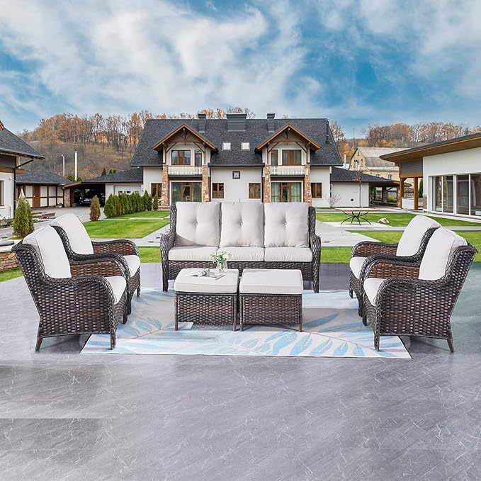 Rilyson Wicker Patio Furniture Set - 7 Piece Rattan Outdoor Sectional Conversation Sets with 1 Sofa - Photo 1