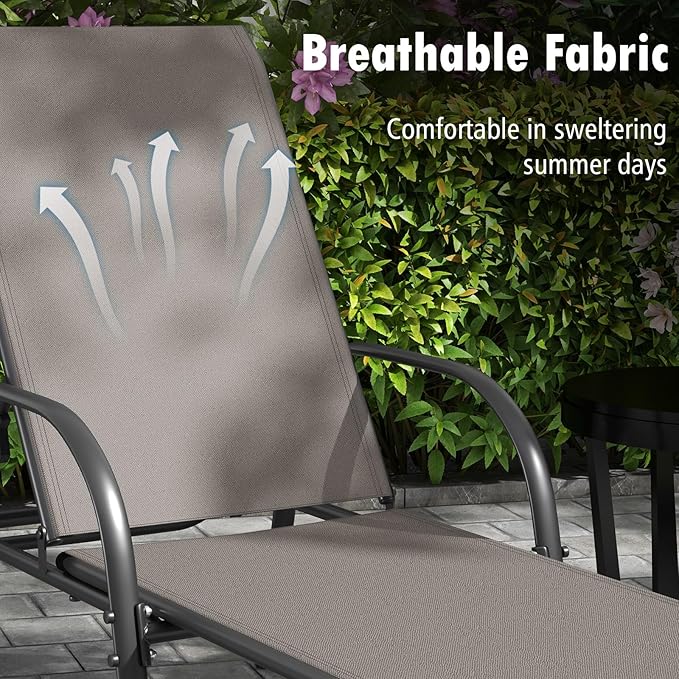 Nightcore Chaise Lounge Chair Outdoor, Pool Chair with 5 Adjustable Backrest, Patio Lounge Chairs with Breathable Fabric, Comfortable Armrest, Chaise Lounge for Patio, Pool, Bench (2, Brown)