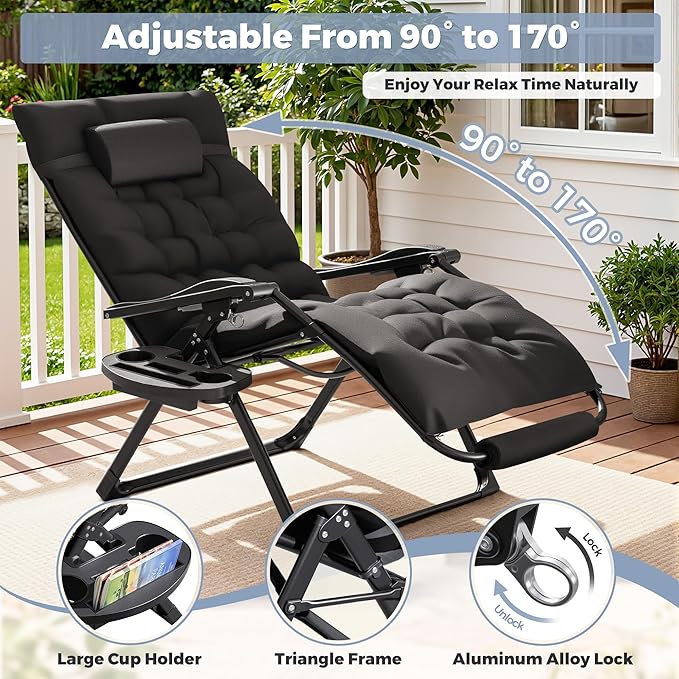 Homall Oversized Zero Gravity Chair, 32In Recliner Lounge Chair with Removable Soft Cushion and Cup Holder - Photo 4