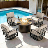 Gotland 5 Piece Patio Set, Aluminum Outdoor Swivel Chairs Set with 48’’ Round Fire Pit 5.1’’ High-Resilience Seat - Photo 1