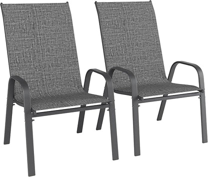 Patio Chairs Set of 2, Outdoor Dining Chairs Stackable for All Weather, Breathable Metal Modern Outside Furniture Chair for Pool Side, Garden, Backyard Deck, Dark Grey