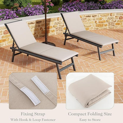 HAPPYGRILL Outdoor Chaise Lounge Chair Rattan Recliner Lounger with Removable Cushion & 3-Level Adjustable Backrest, Patio Tanning Chair (Brown & Beige,2)
