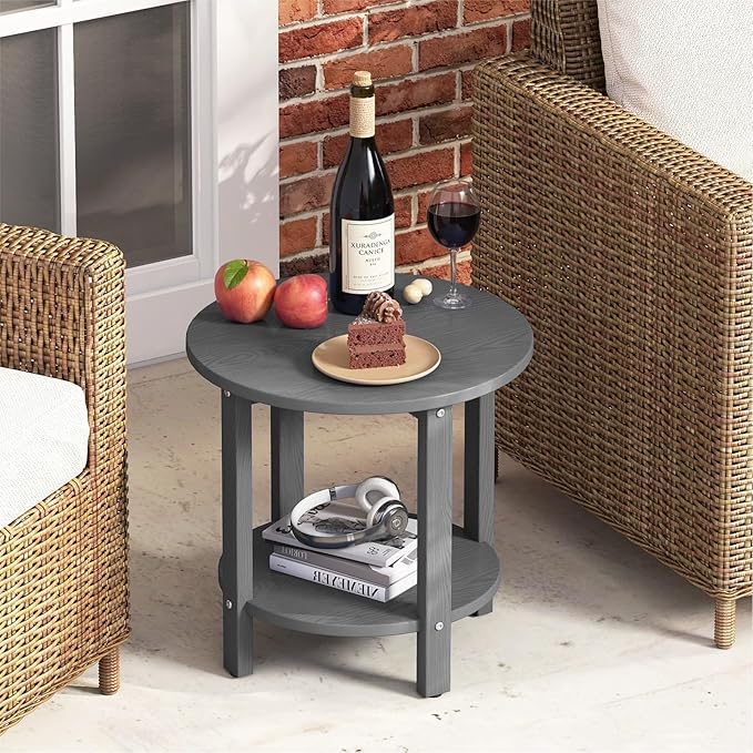 HDPE Outdoor Side Table for Patio, 18.1-Inch Weatherproof Small Outdoor Table for Adirondack - Photo 8