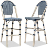PURPLE LEAF French Bar Stool Set of 2 White Print Finish Patio Bar Stools with Back Rattan Chairs Wicker Bar Height - Photo 1