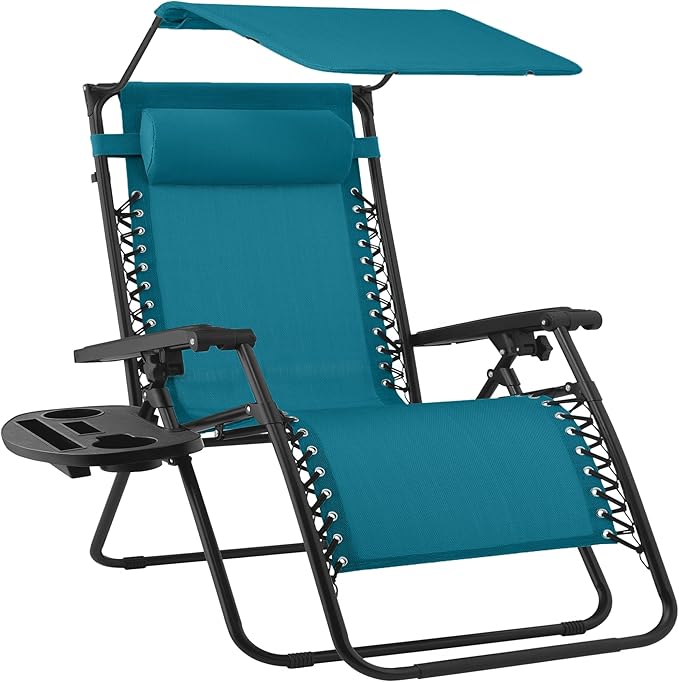 Best Choice Products 30” Wide Folding Zero Gravity Outdoor Recliner Patio Lounge Chair w/Adjustable Canopy Shade - Photo 1