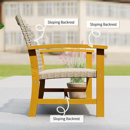 Outsunny Wicker Outdoor Couch, 3-Seat Rattan Outdoor Patio Sofa, 1000 lbs. Capacity, Acacia Wood Patio Furniture Couch with Steel Seat and Armrests for Backyard, Porch, Teak