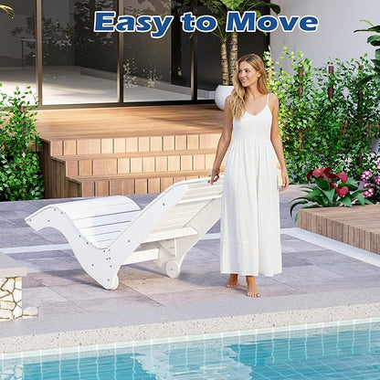 MELLCOM HDPE Pool Lounge Chairs Set of 2, in Pool Lounge Chairs up to 10-Inches of Water, Chaise Lounge Chairs with Wheels, S Shape Patio Lounge Chairs for Pool, Deck, Garden, Beach, White