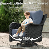 3 Piece Patio Furniture Set, All-Weather Wicker Outdoor Conversation Set with Swivel Rocking Chair and 6 Inch Thick - Photo 3