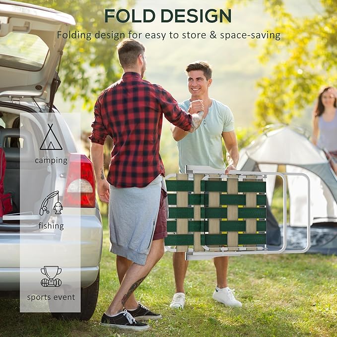 Outsunny Set of 4 Patio Folding Chairs, Classic Outdoor Camping Chairs, Portable Lawn Chair Set for Camping, Garden, Pool, Beach, Backyard with Armrests, Green