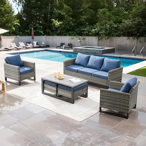 Rilyson Wicker Outdoor Patio Furniture Set - 6 Piece Patio Conversation Set with 2 Armrest Chairs, 2 Rattan Ottoman - Photo 1