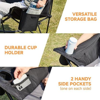 Oversized Folding Rocking Camping Chair, Padded Portable Rocking Chair with Pockets, Cup Holder and Carry Bag, Heavy Duty Outdoor Rocker Patio Chair for Garden, Lawn, Yard, Up to 400lbs, Gray
