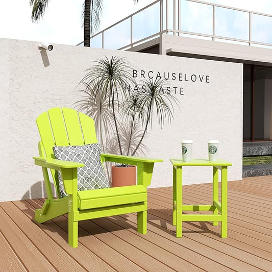 WO WESTIN OUTDOOR HDPE Laguna Outdoor Poly Adirondack Chair with Side Table, Lime