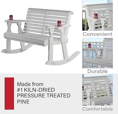 Amish Casual Heavy Duty 800 Lb Roll Back Pressure Treated Double Rocker with Cupholders (Semi-Solid White Stain)