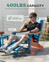Folding Adirondack Chair with Retractable Ottoman Weather Resistant Fire Pit Chair Patio Chair with 2 Cup Holder Lawn - Photo 6