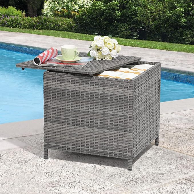 Verano Garden Outdoor Wicker Side Table, Small Storage Rattan Wicker End Table - Photo 2