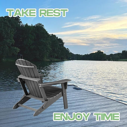 CABIHOME Folding Adirondack Chairs with Wide Armrest and Deep Seat, Foldable Plastic Outdoor Chair, Weather Resistant | Waterproof | UV Resistant for Patio, Lawn Garden Backyard Fire Pit, HDPE, Grey