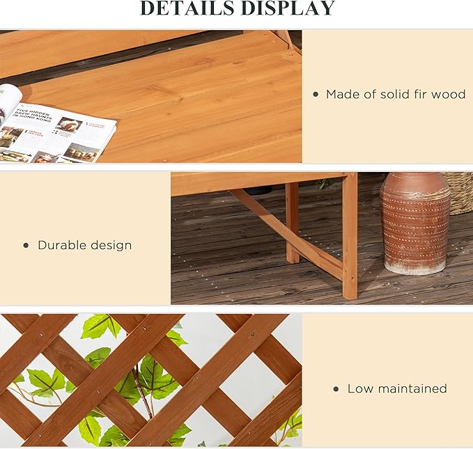 Outsunny Patio Garden Bench Arbor Arch with Pergola and 2 Trellises, 3 Seat Natural Wooden Outdoor Bench for Grape Vines & Climbing Plants, Backyard Decor, Brown