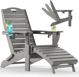 Ciokea Folding Adirondack Chair with Retractable Ottoman Fire Pit Patio Chair with Pull Out Foot Rest Weather Resistant - Photo 1