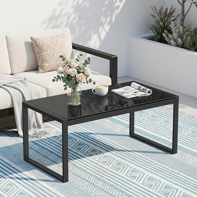 ONBRILL Rectangle Coffee Table with Tempered Glass Desktop - Photo 8