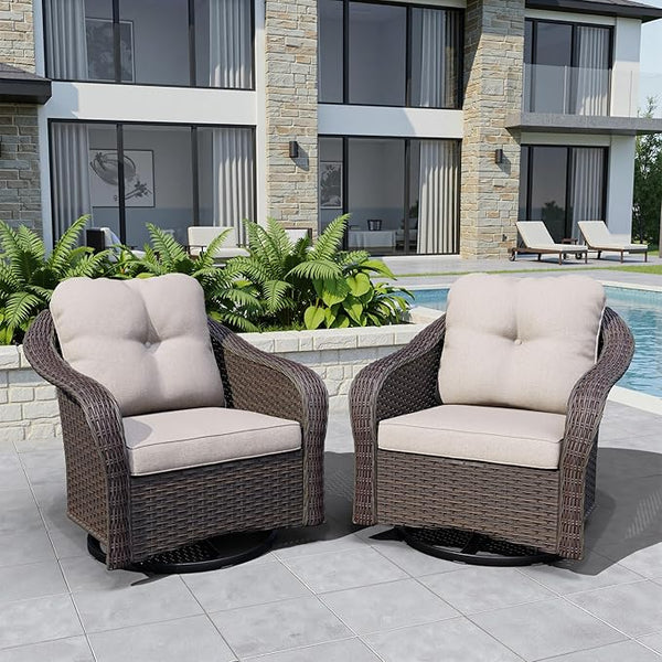 Wicker Swivel Rocking Chairs Set 2 - Photo 1