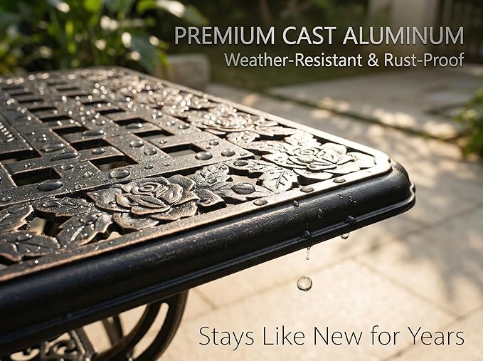 Square Outdoor Coffee Table, Cast Aluminum Side Table with Storage, Indoor End Table - Photo 4