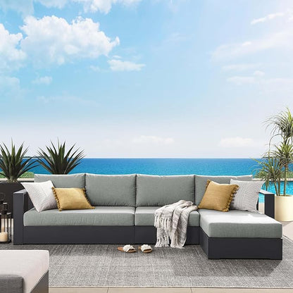 Modway Tahoe Modular Aluminum 3-Piece Outdoor Patio Furniture Gray, Right-Facing Sectional Sofa Set with Weather-Resistant Cushions, Ideal for Deck, Backyard, Poolside