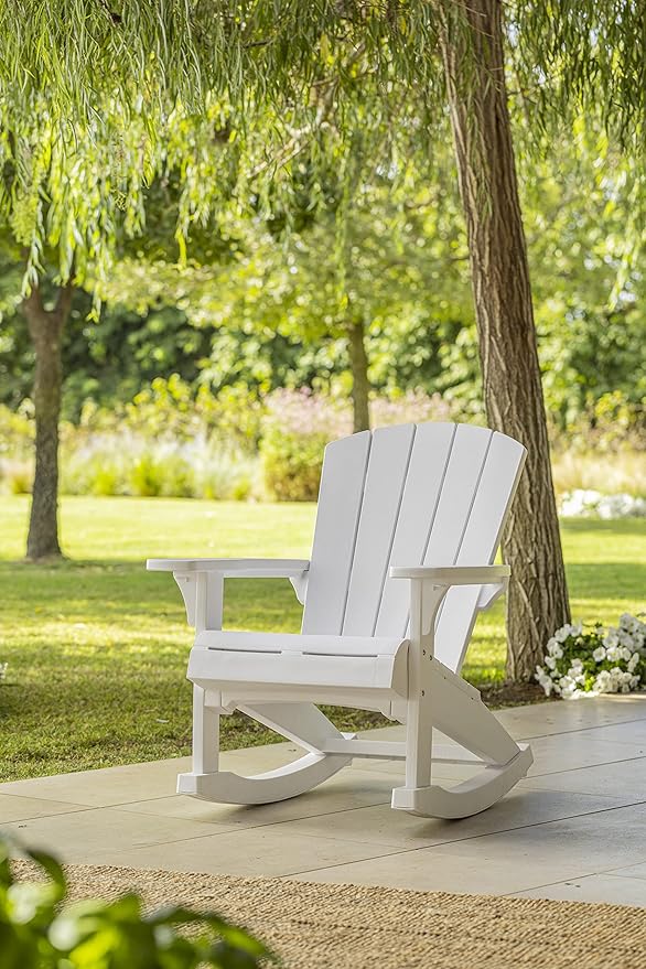 Keter Adirondack Rocker Resin Outdoor Furniture Patio Chair -Perfect for Porch, Pool, and Fire Pit Seating, White