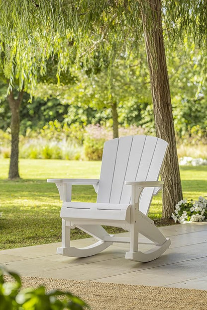 Keter Adirondack Rocker Resin Outdoor Furniture Patio Chair -Perfect for Porch, Pool, and Fire Pit Seating, White