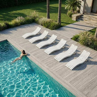 Pre-Assembled Folding in-Pool Lounge Chair, HDPE Outdoor Chaise Lounge with Cup Holder, Pool Lounge Chair for Poolside, Patio, Beach, Deck (White)