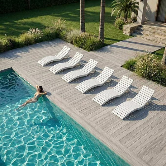 Pre-Assembled Folding in-Pool Lounge Chair, HDPE Outdoor Chaise Lounge with Cup Holder, Pool Lounge Chair for Poolside, Patio, Beach, Deck (White)