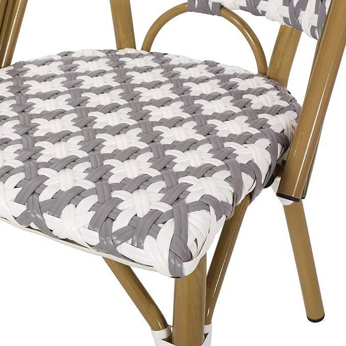 Christopher Knight Home Darcy Outdoor French Bistro Chair (Set of 4), Gray + White + Bamboo Print Finish - Photo 9