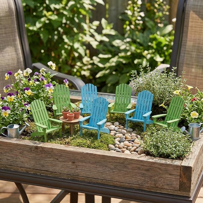 Fun Express 4" x 5" Mini Blue and Green Wooden Adirondak Chairs - 12 Pieces