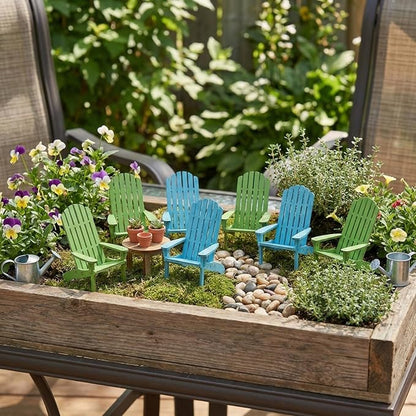 Fun Express 4" x 5" Mini Blue and Green Wooden Adirondak Chairs - 12 Pieces