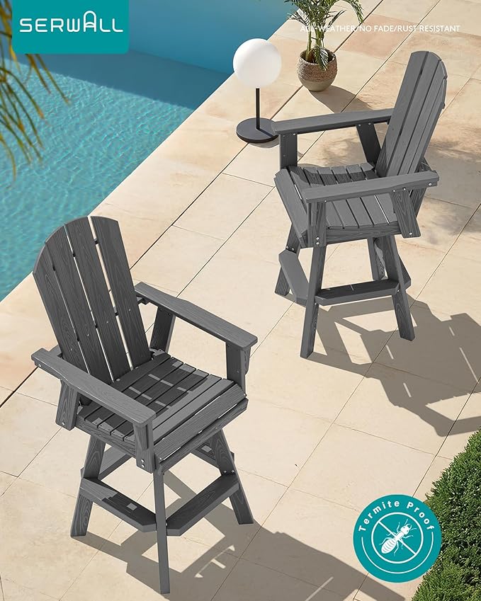 SERWALL 3-Piece Swivel Adirondack Bar Set, HDPE Swivel Bar Height Chairs Set of 2 with Bar Table - Photo 8