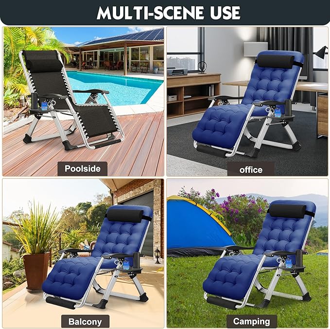 MOPHOTO Zero Gravity Chair Oversize, Outdoor Padded Lounge Chair with Side Table, Zero Gravity Recliner Chair, Outdoor Reclining Chair, Sturdy & Comfortable, Supports up to 440lbs